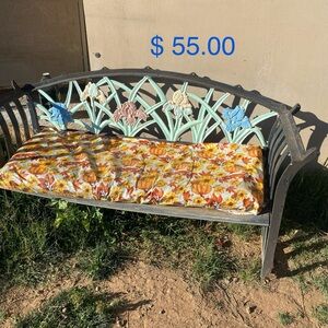 Floral Metal Garden Bench with Cushion